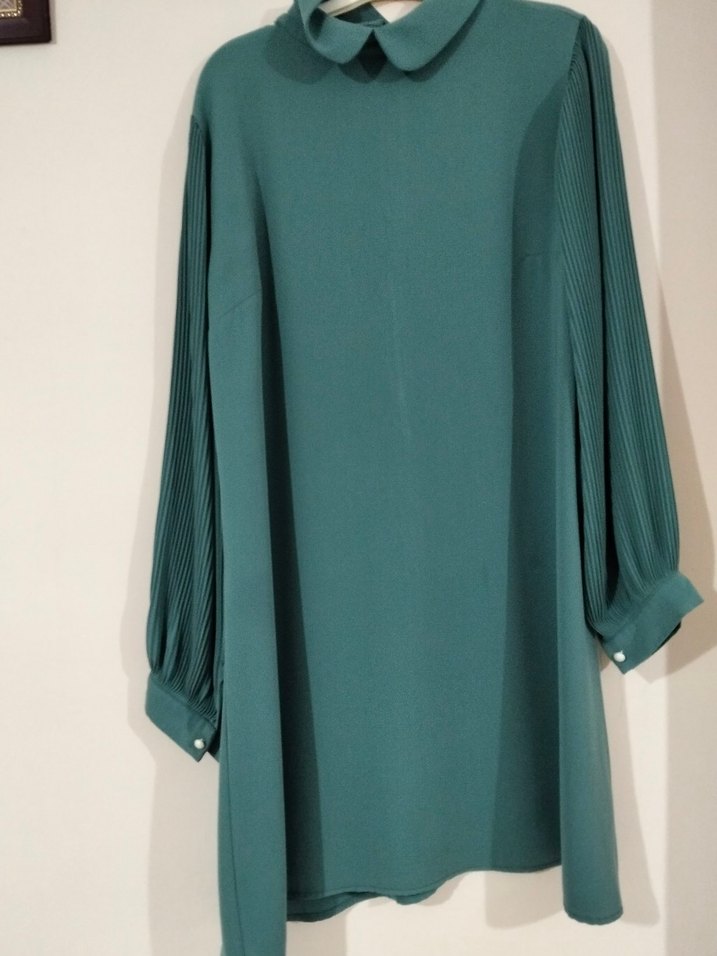 Piliseli Uzun Kol Turkuaz Tunik - Görsel 2