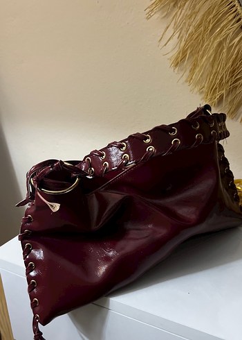 Burgundy Deri Yılan Desenli Kadın Çanta - Görsel 2