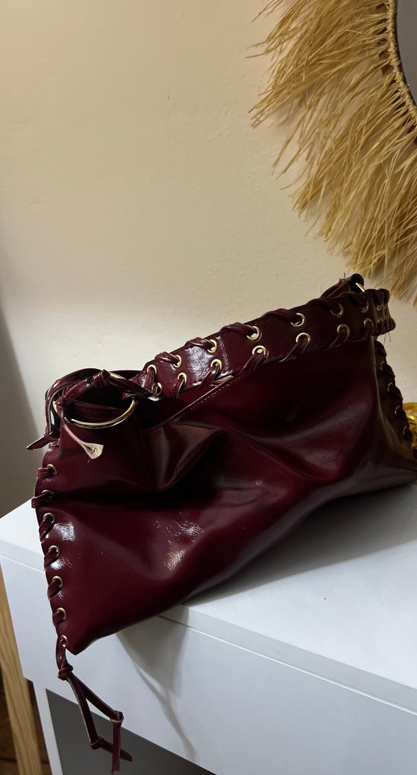 Burgundy Deri Yılan Desenli Kadın Çanta - Görsel 2