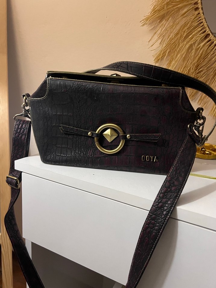 Kahverengi Yılan Desenli Deri Kadın Çanta - Görsel 3