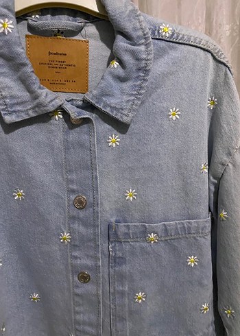 Stradivarius Pastel Mavi Cicekli Denim Gomlek