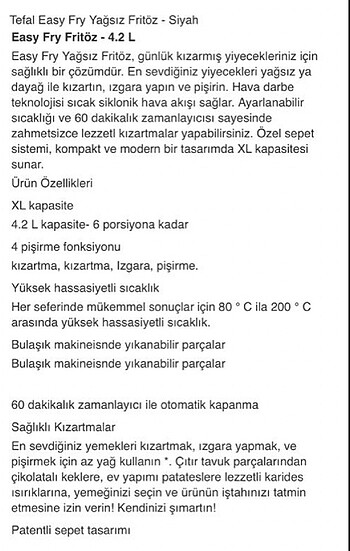  Beden Tefal airfry
