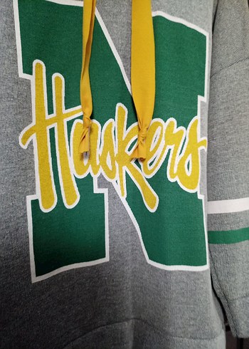 xl Beden gri Renk Gri Kapüşonlu desenli Kadın Sweatshirt