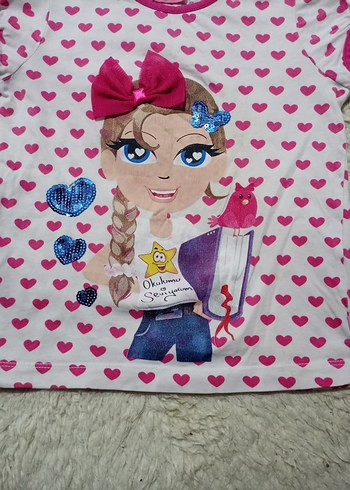 Kız Çocuk Pembe Pop Kültür Baskılı Tişört - Görsel 3