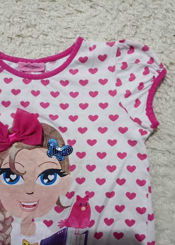 Kız Çocuk Pembe Pop Kültür Baskılı Tişört - Görsel 2