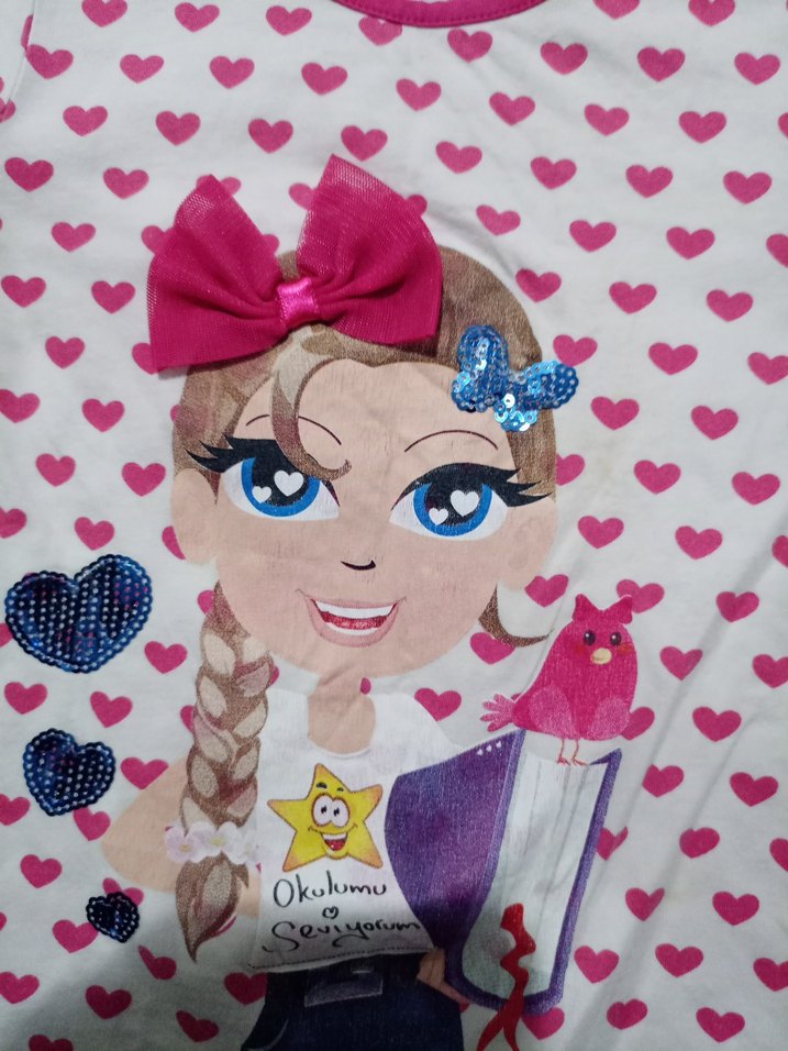 Kız Çocuk Pembe Pop Kültür Baskılı Tişört - Görsel 5