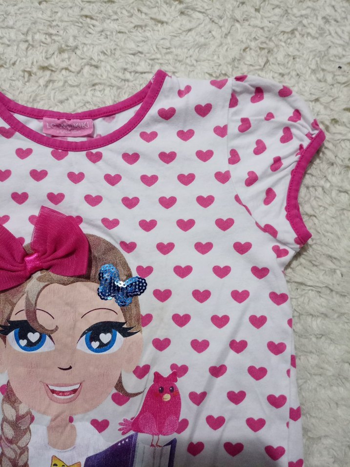 Kız Çocuk Pembe Pop Kültür Baskılı Tişört - Görsel 2