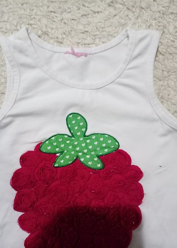 Kız Çocuk Beyaz Fırfırlı Çilek Baskılı Atlet - Görsel 3