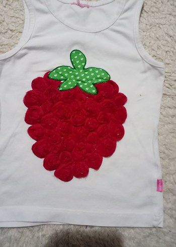 Kız Çocuk Beyaz Fırfırlı Çilek Baskılı Atlet - Görsel 2