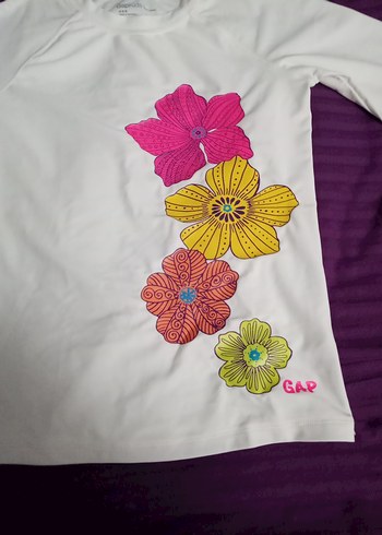 Çiçek Desenli Kız Çocuk Beyaz Tişört - Görsel 5