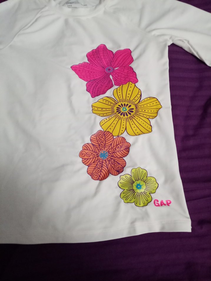 Çiçek Desenli Kız Çocuk Beyaz Tişört - Görsel 5