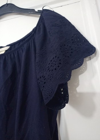 Lacivert Dantelli penye Bluz - Görsel 5