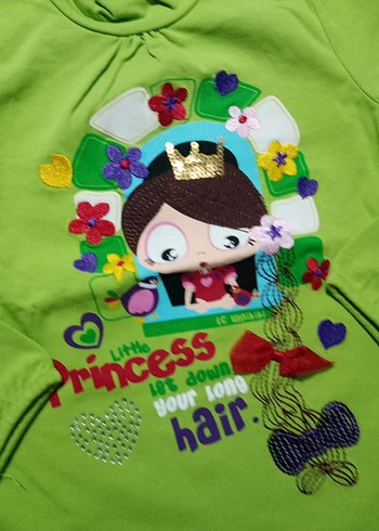 Kız Çocuk Yeşil Baskılı Uzun Kollu Tişört - Görsel 2