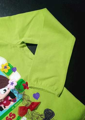 Kız Çocuk Yeşil Baskılı Uzun Kollu Tişört - Görsel 4