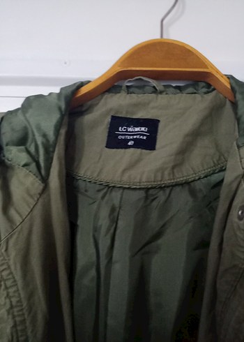 Haki Midi Kadın Ceket, Kapüşonlu, Fermuarlı - Görsel 2