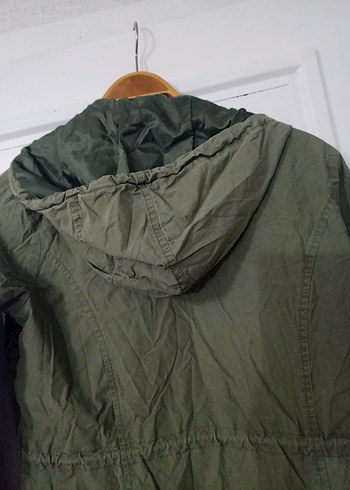 Haki Midi Kadın Ceket, Kapüşonlu, Fermuarlı - Görsel 5
