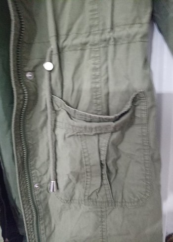 Haki Midi Kadın Ceket, Kapüşonlu, Fermuarlı - Görsel 4