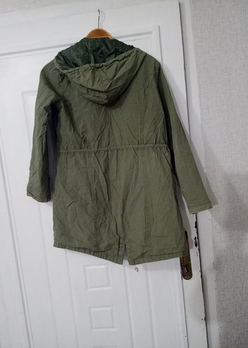 Haki Midi Kadın Ceket, Kapüşonlu, Fermuarlı - Görsel 6