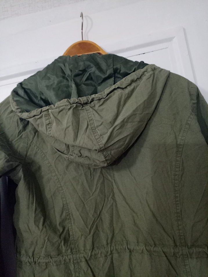 Haki Midi Kadın Ceket, Kapüşonlu, Fermuarlı - Görsel 5