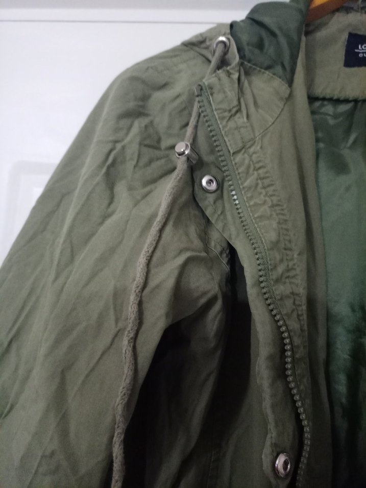 Haki Midi Kadın Ceket, Kapüşonlu, Fermuarlı - Görsel 3