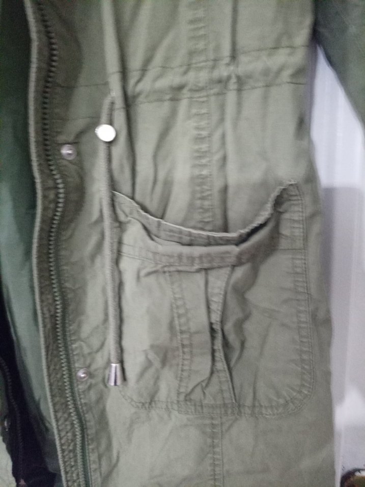 Haki Midi Kadın Ceket, Kapüşonlu, Fermuarlı - Görsel 4