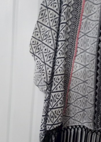 Gri Nakışlı Uzun Bohem Kadın Kimono - Görsel 2