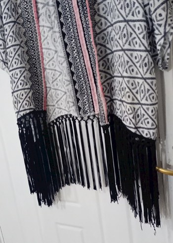 Gri Nakışlı Uzun Bohem Kadın Kimono - Görsel 3