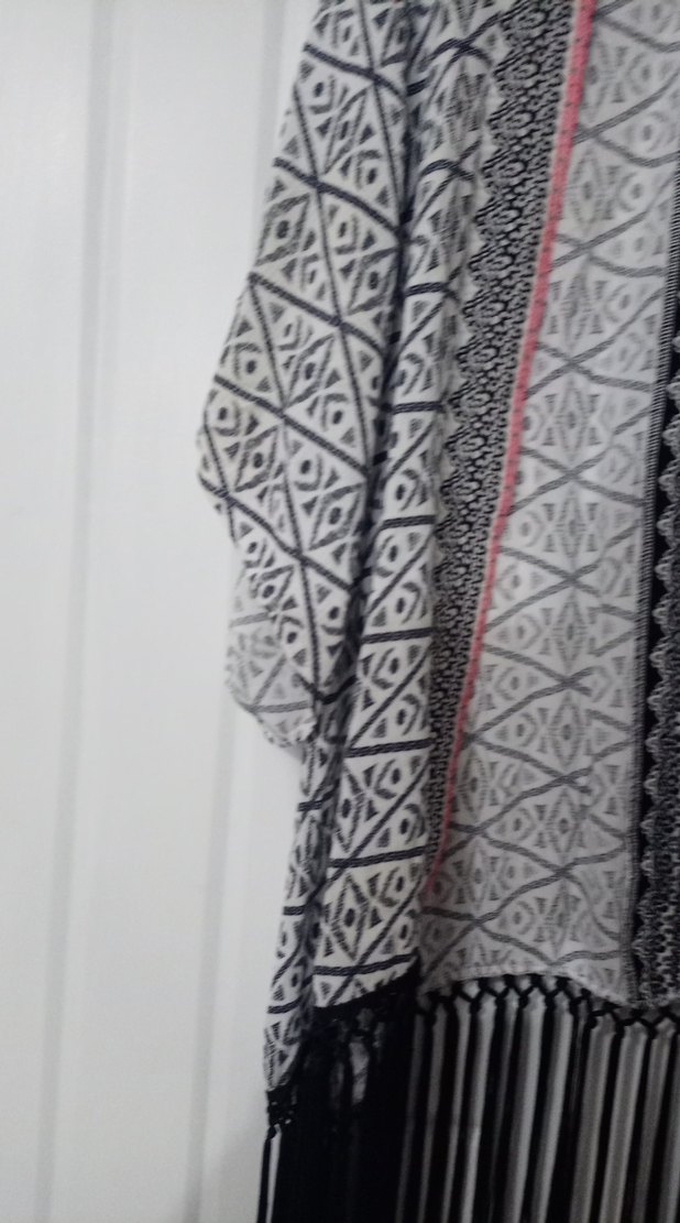 Gri Nakışlı Uzun Bohem Kadın Kimono - Görsel 2