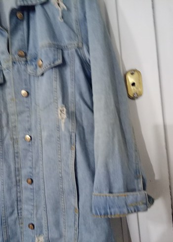 Düğmeli Uzun Kesim Kadın Denim Ceket - Görsel 2