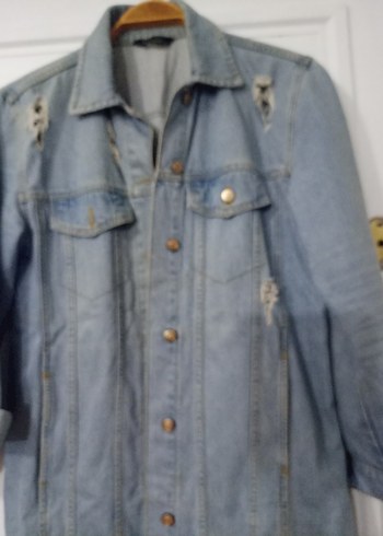 Düğmeli Uzun Kesim Kadın Denim Ceket - Görsel 5