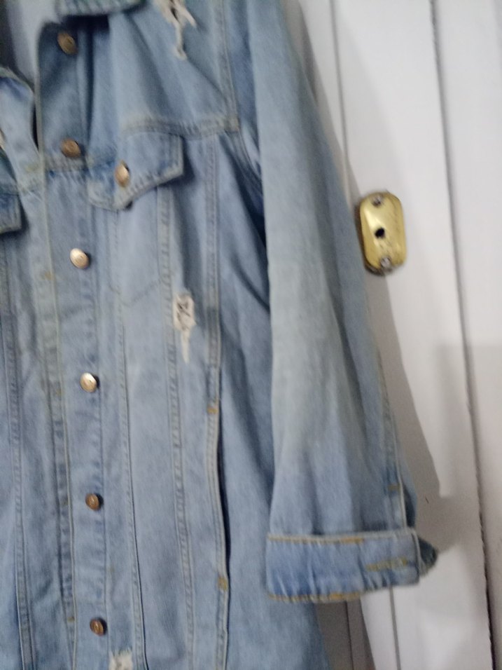 Düğmeli Uzun Kesim Kadın Denim Ceket - Görsel 2