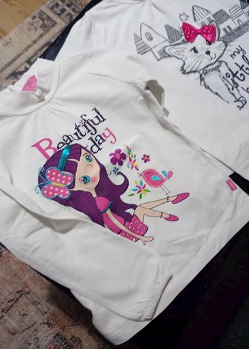 Kız Çocuk Renkli Baskılı Uzun Kollu Tişört - Görsel 6