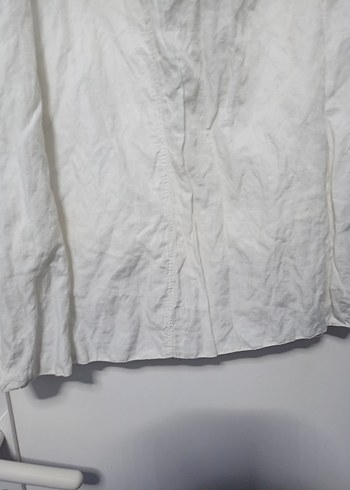 Beyaz Keten Midi Uzunlukta Salaş Etek - Görsel 3