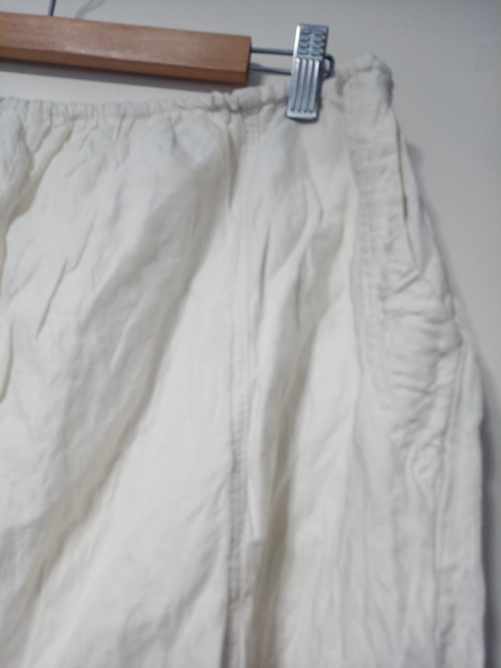 Beyaz Keten Midi Uzunlukta Salaş Etek - Görsel 2