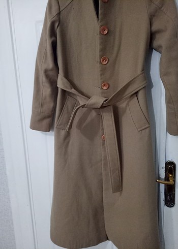 Bej Kemerli Uzun kaşe Kadın Kaban - Görsel 2