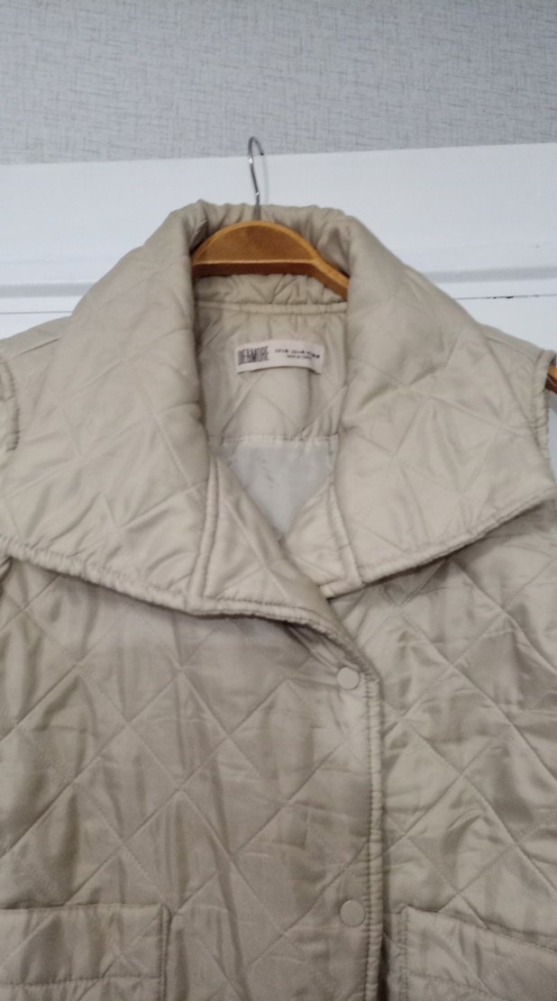 Düğmeli fermuarlı Bej  Kolsuz Kadın Yelek - Görsel 2