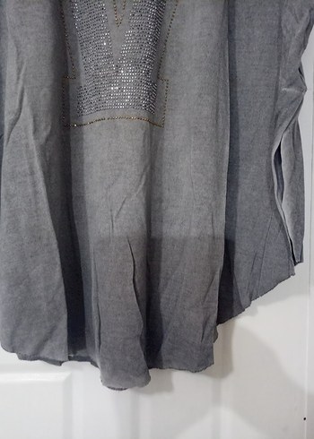 Gri Payetli Kadın penye Tişört - Görsel 2