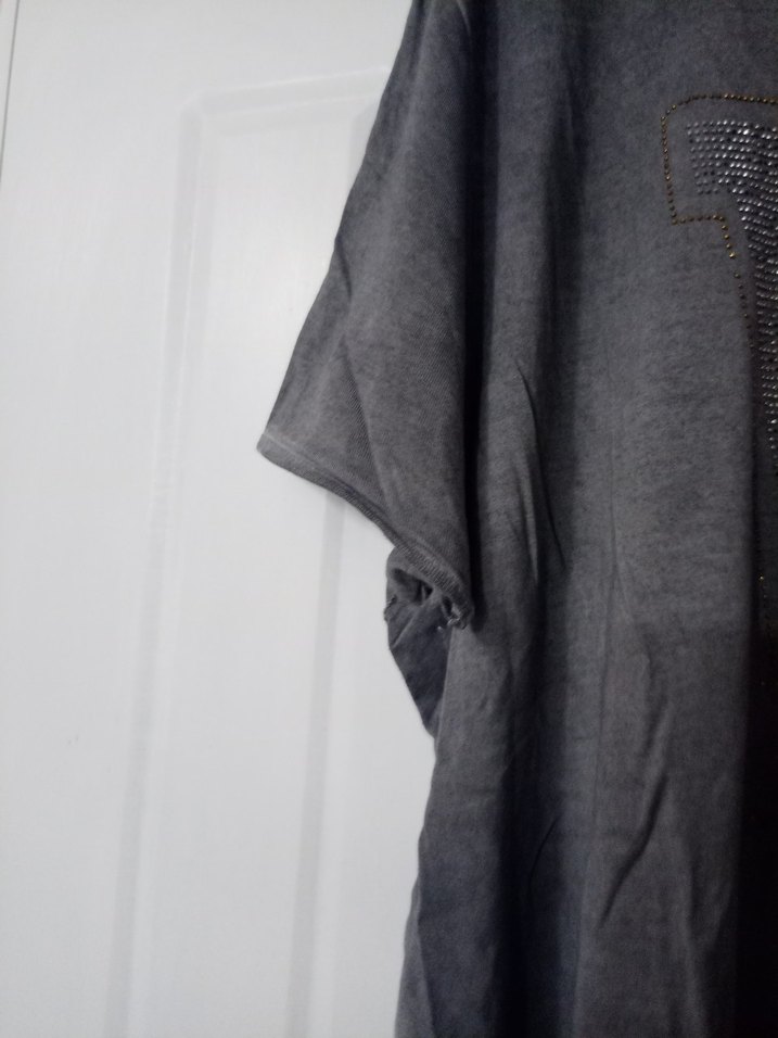 Gri Payetli Kadın penye Tişört - Görsel 4