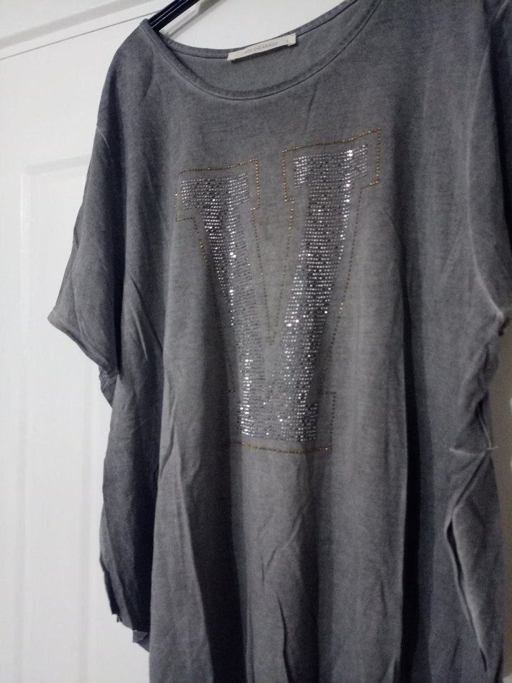 Gri Payetli Kadın penye Tişört - Görsel 5