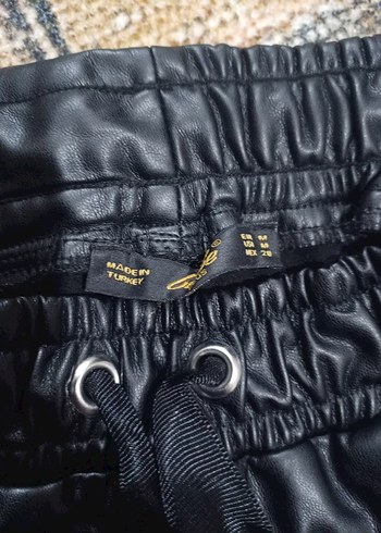 Kadın siyah deri Sentetik Kumaş Bol Kesim Pantolon - Görsel 7