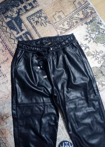 Kadın siyah deri Sentetik Kumaş Bol Kesim Pantolon - Görsel 8