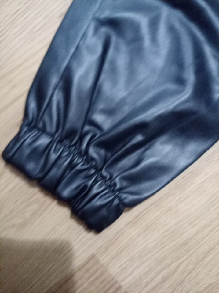 Kadın siyah deri Sentetik Kumaş Bol Kesim Pantolon - Görsel 5