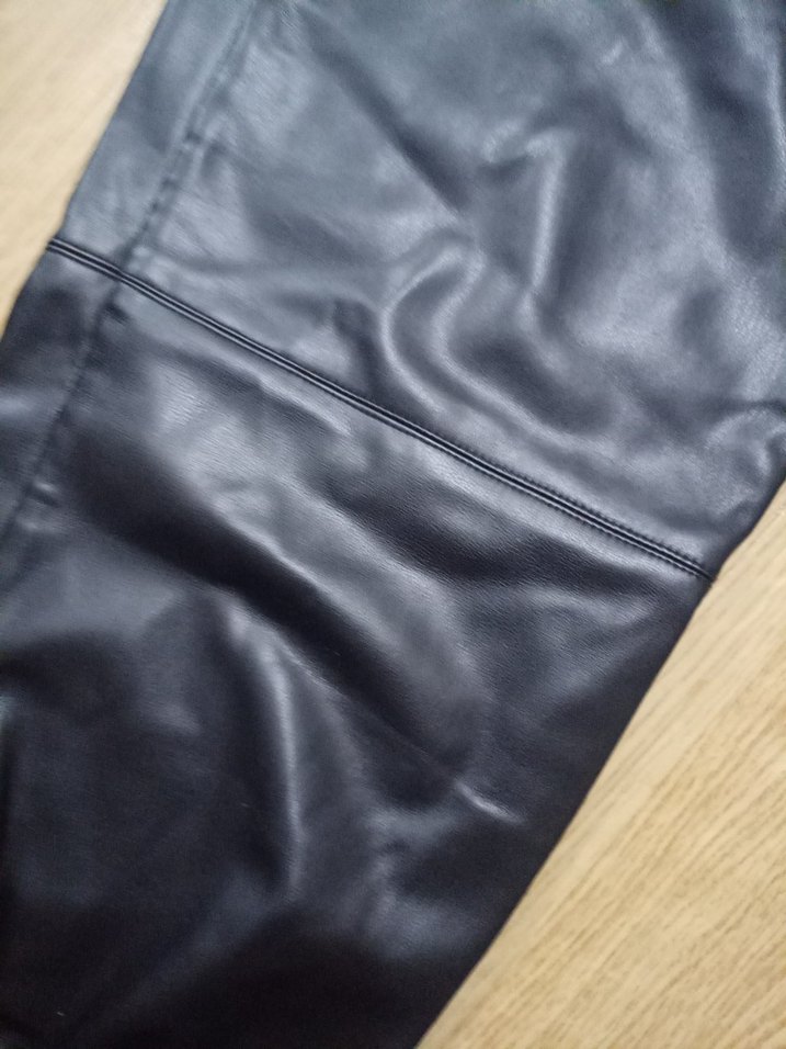 Kadın siyah deri Sentetik Kumaş Bol Kesim Pantolon - Görsel 4
