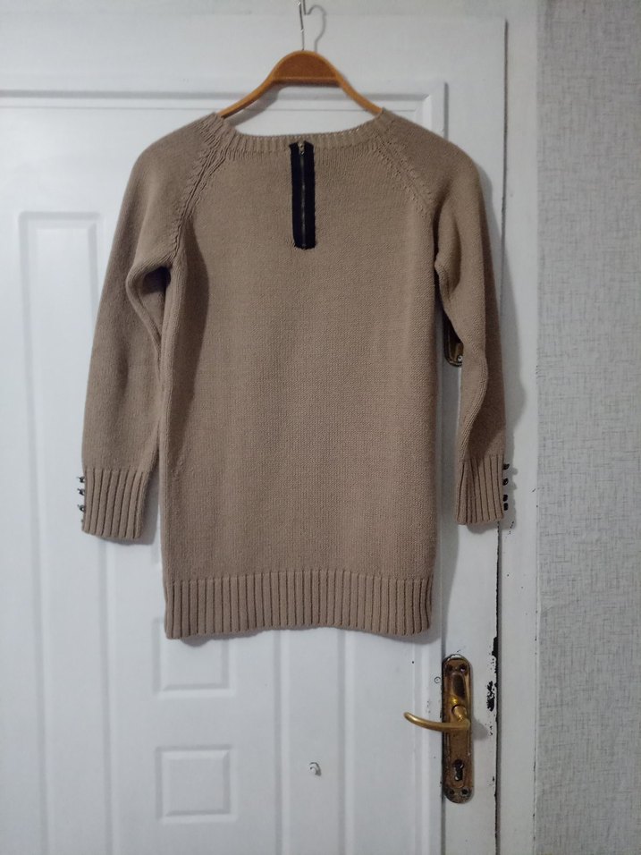 Bej Kadın Triko Uzun Kollu Kazak - Görsel 5