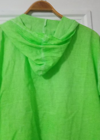 Yeşil otantik Keten Kadın Gömlek Kapüşonlu Düğmeli - Görsel 7