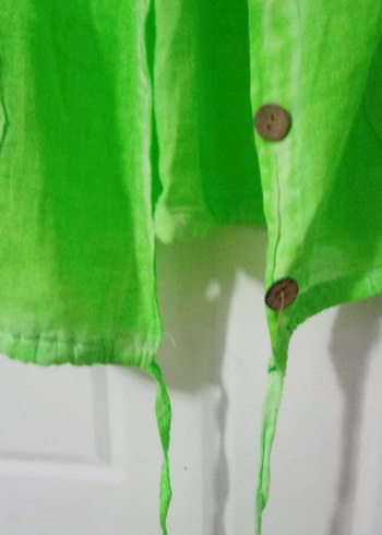 Yeşil otantik Keten Kadın Gömlek Kapüşonlu Düğmeli - Görsel 5