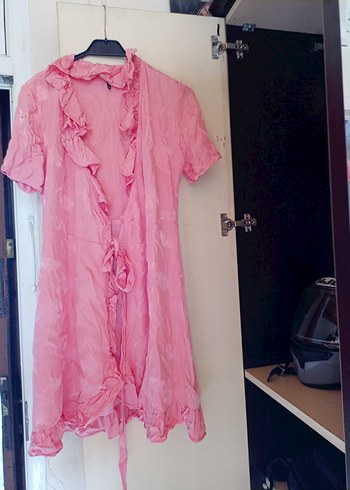 Pembe Bağlamalı Kısa Kollu Lohusa Sabahlık