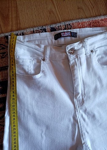 31 Beden Beyaz Kadın Denim Pantolon Elastik Bel