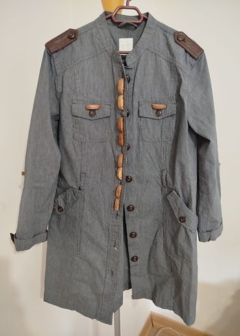 LC Waikiki Düğmeli Gri Uzun Denim Kadın Kaban