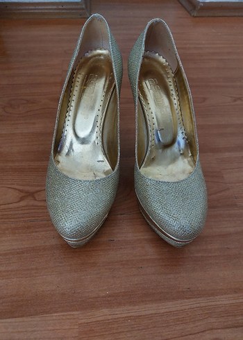 Bej Parlak Platform Topuklu Kadın Abiye Ayakkabı - Görsel 2